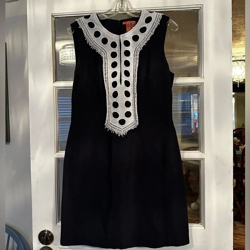 Tory Burch Silk/Linen Dress with White Embroidery